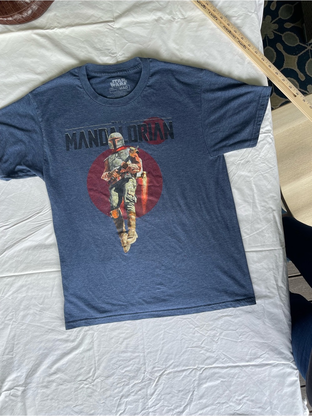 Star Wars Mandalorian Men's Blue Graphic Tee with Red Accent